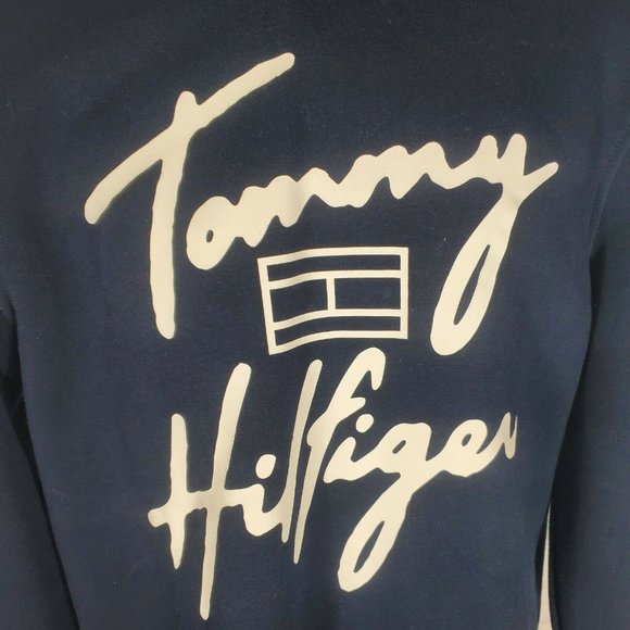 Tommy Hilfiger Men's Size M Navy Sweatshirt Logo Hoodie - Picture 2 of 8